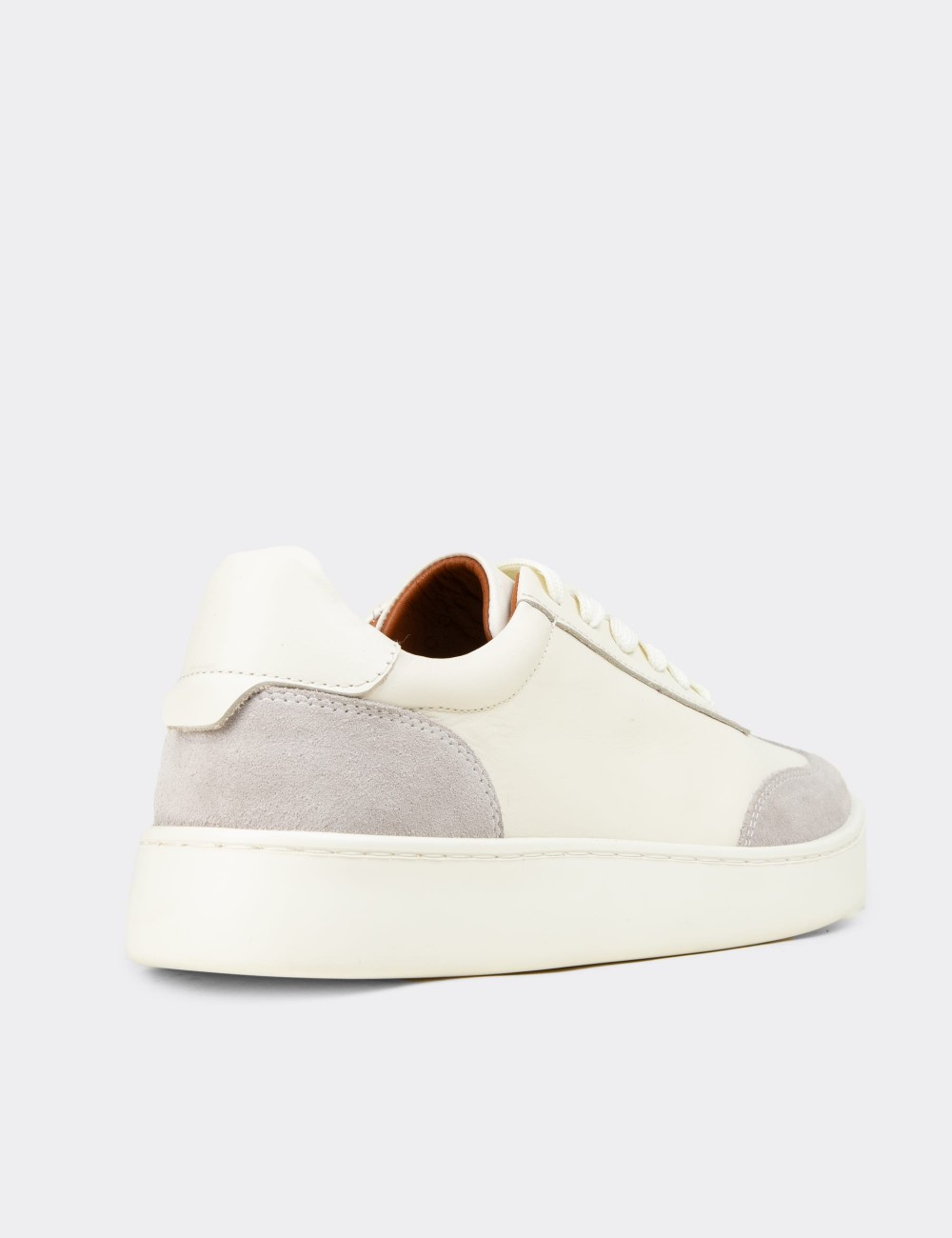 Erkek Hakiki Deri Beyaz Sneaker Ayakkabı - 04407MBYZE01