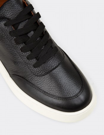 Erkek Hakiki Deri Siyah Sneaker Ayakkabı - 04406MSYHE01