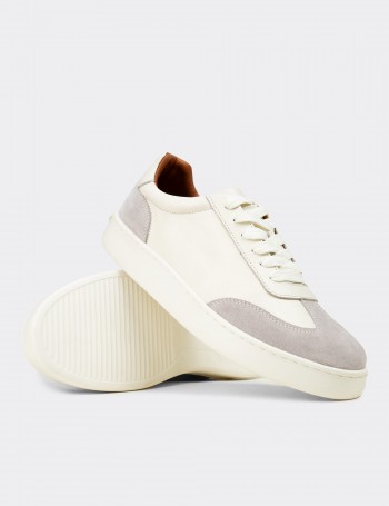 Erkek Hakiki Deri Beyaz Sneaker Ayakkabı - 04407MBYZE01