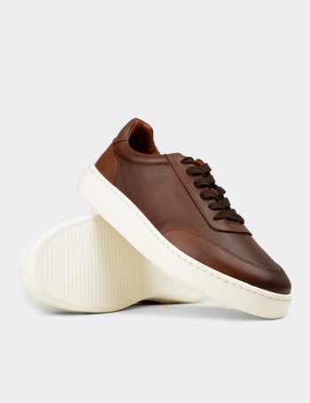 Erkek Hakiki Deri Taba Renk Sneaker Ayakkabı - 04406MTBAE01