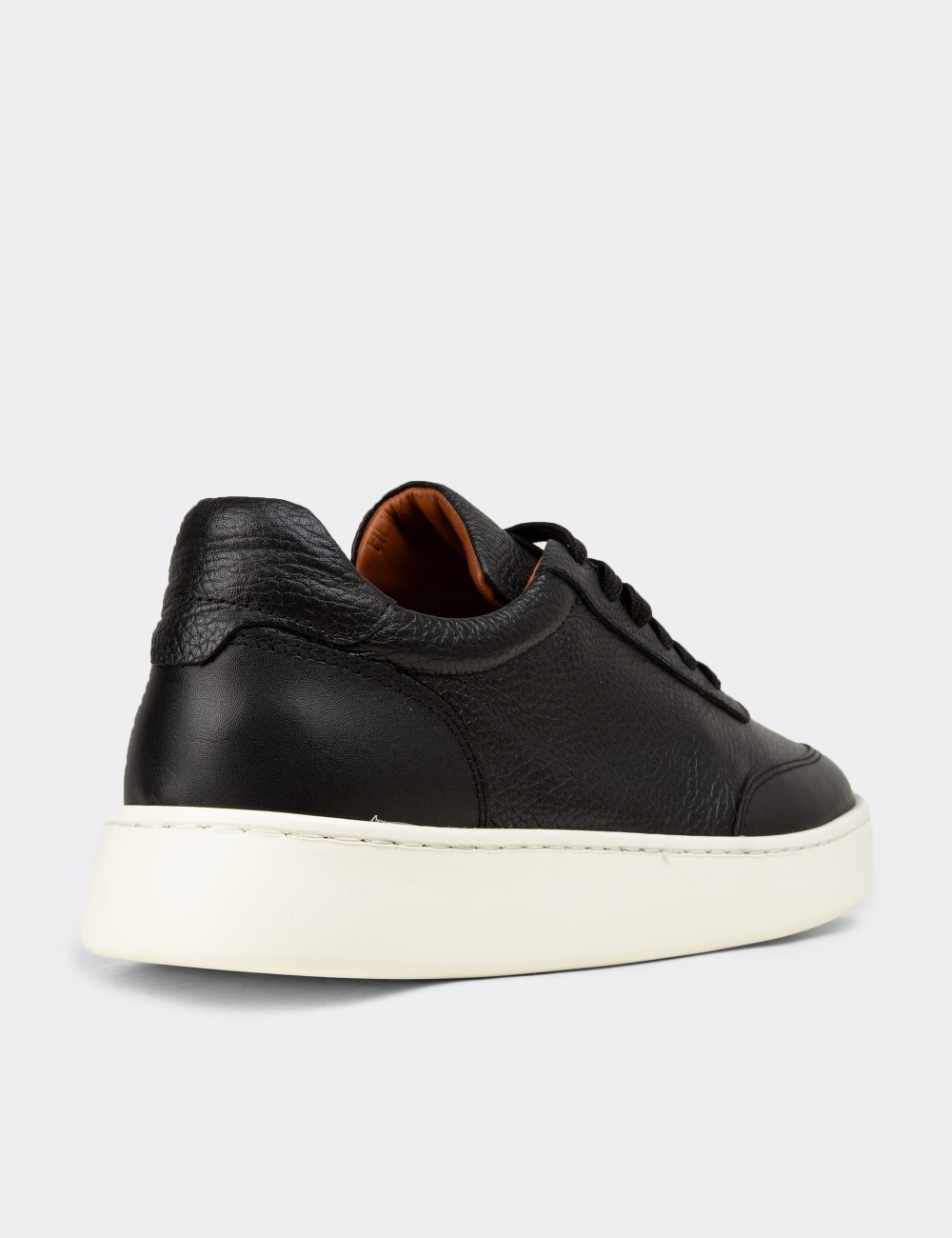 Erkek Hakiki Deri Siyah Sneaker Ayakkabı - 04406MSYHE01