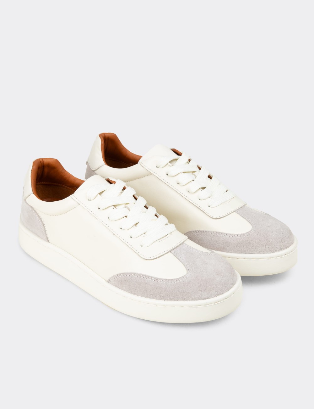 Erkek Hakiki Deri Beyaz Sneaker Ayakkabı - 04407MBYZE01