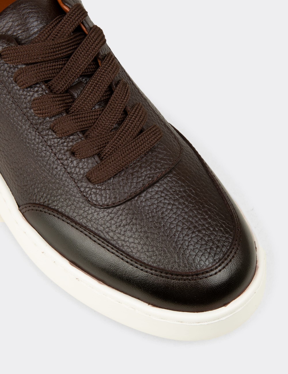 Erkek Hakiki Deri Kahverengi Sneaker Ayakkabı - 04406MKHVE01