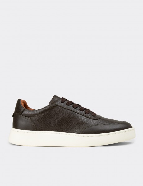 Erkek Haki Hakiki Deri Sneaker Ayakkabı