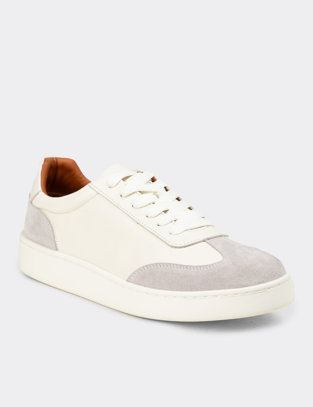 Erkek Hakiki Deri Beyaz Sneaker Ayakkabı - 04407MBYZE01
