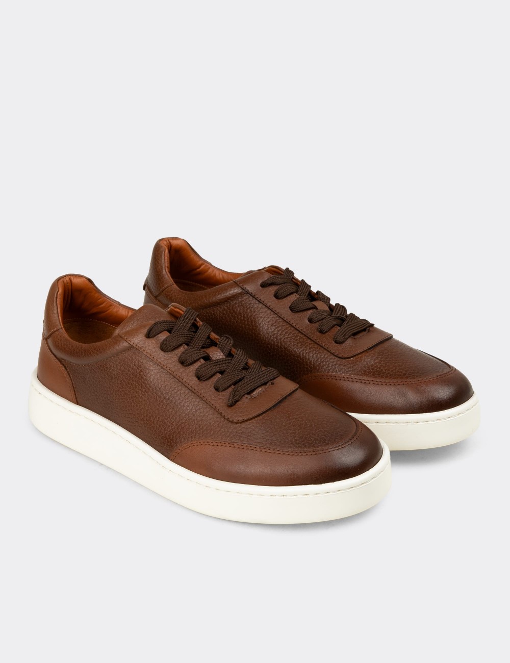 Erkek Hakiki Deri Taba Renk Sneaker Ayakkabı - 04406MTBAE01