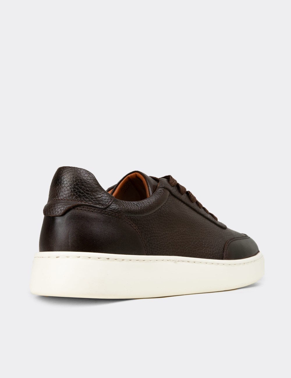 Erkek Hakiki Deri Kahverengi Sneaker Ayakkabı - 04406MKHVE01