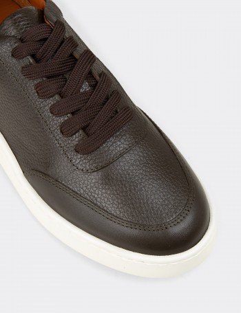 Erkek Haki Hakiki Deri Sneaker Ayakkabı - 04406MHAKE01
