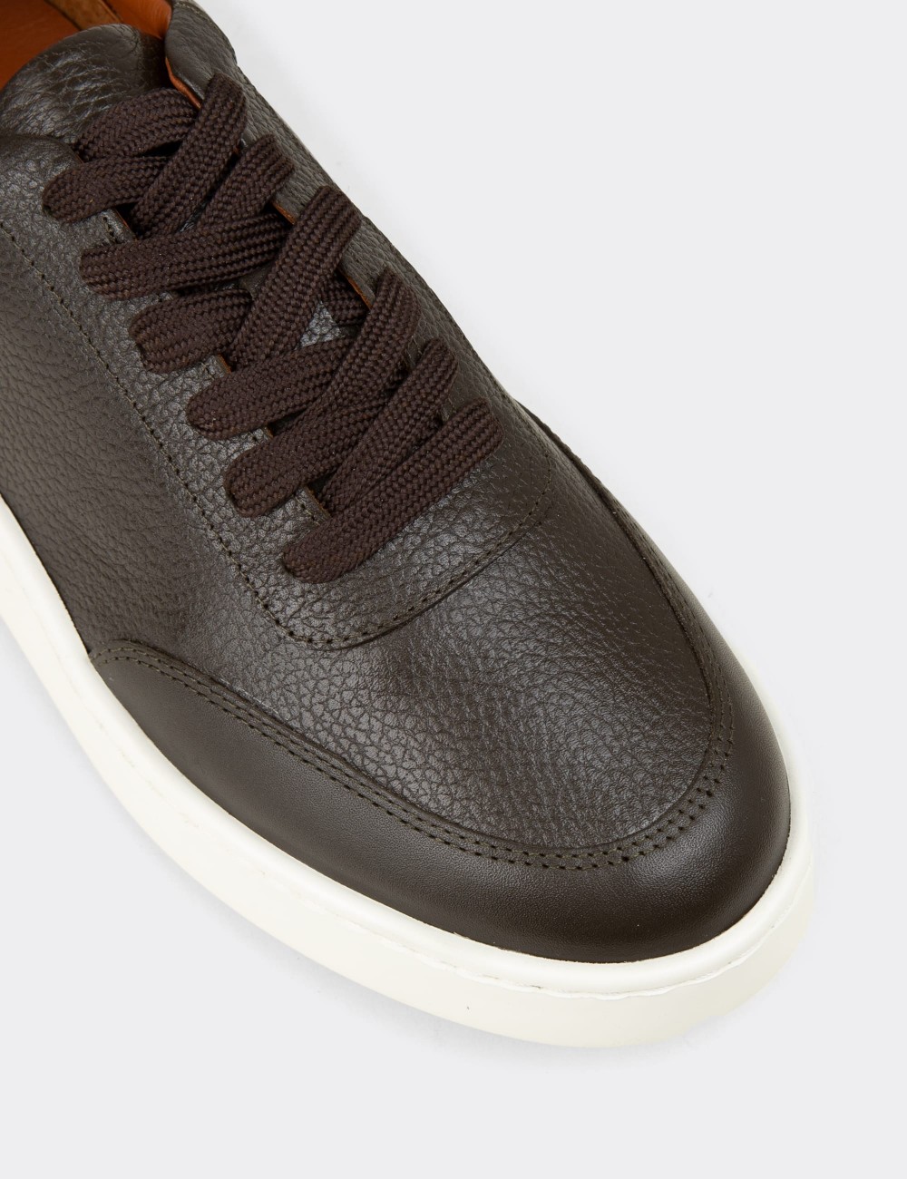 Erkek Haki Hakiki Deri Sneaker Ayakkabı - 04406MHAKE01
