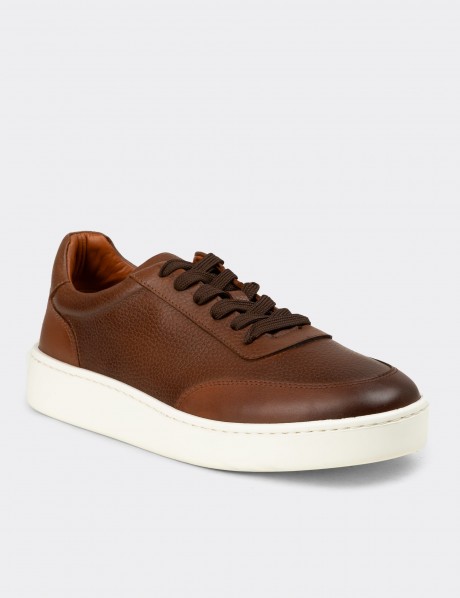 Erkek Hakiki Deri Taba Renk Sneaker Ayakkabı