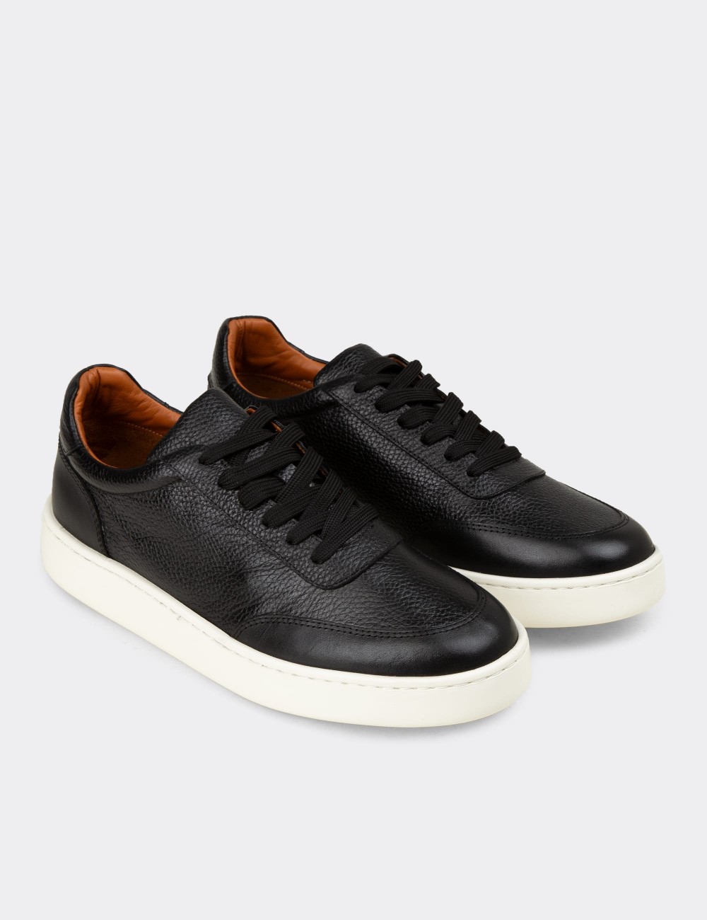 Erkek Hakiki Deri Siyah Sneaker Ayakkabı - 04406MSYHE01