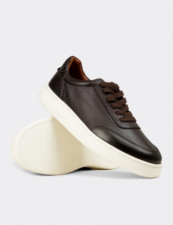 Erkek Hakiki Deri Kahverengi Sneaker Ayakkabı - 04406MKHVE01