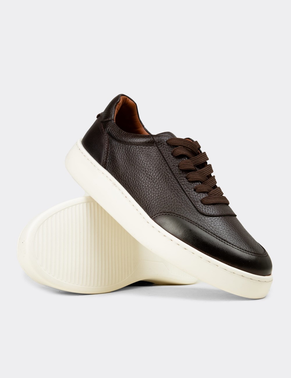 Erkek Hakiki Deri Kahverengi Sneaker Ayakkabı - 04406MKHVE01