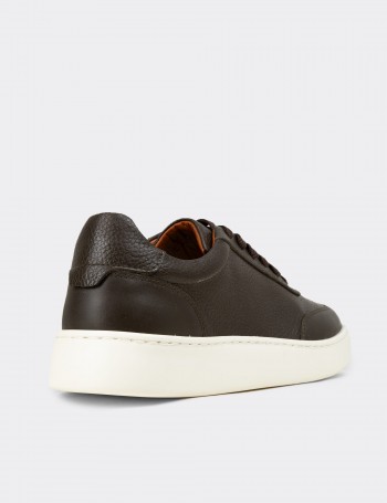 Erkek Haki Hakiki Deri Sneaker Ayakkabı - 04406MHAKE01