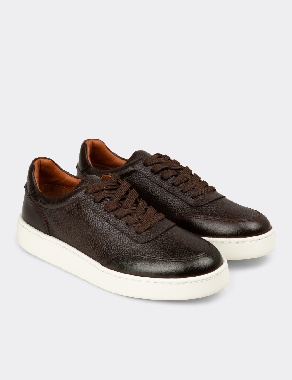 Erkek Hakiki Deri Kahverengi Sneaker Ayakkabı - 04406MKHVE01