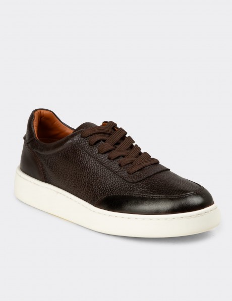 Erkek Hakiki Deri Kahverengi Sneaker Ayakkabı