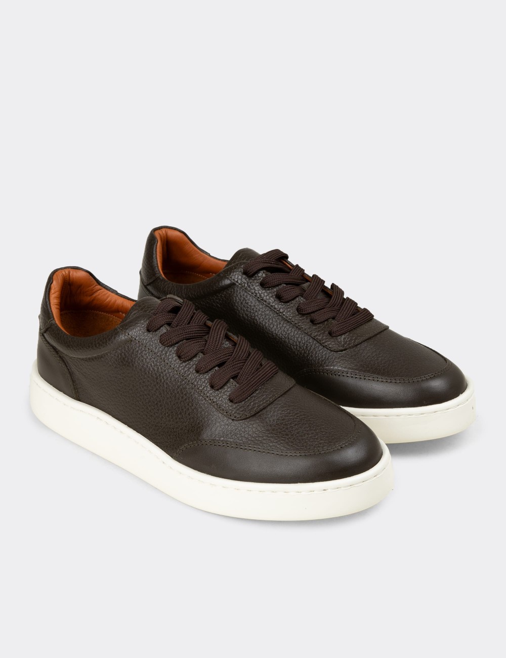 Erkek Haki Hakiki Deri Sneaker Ayakkabı - 04406MHAKE01