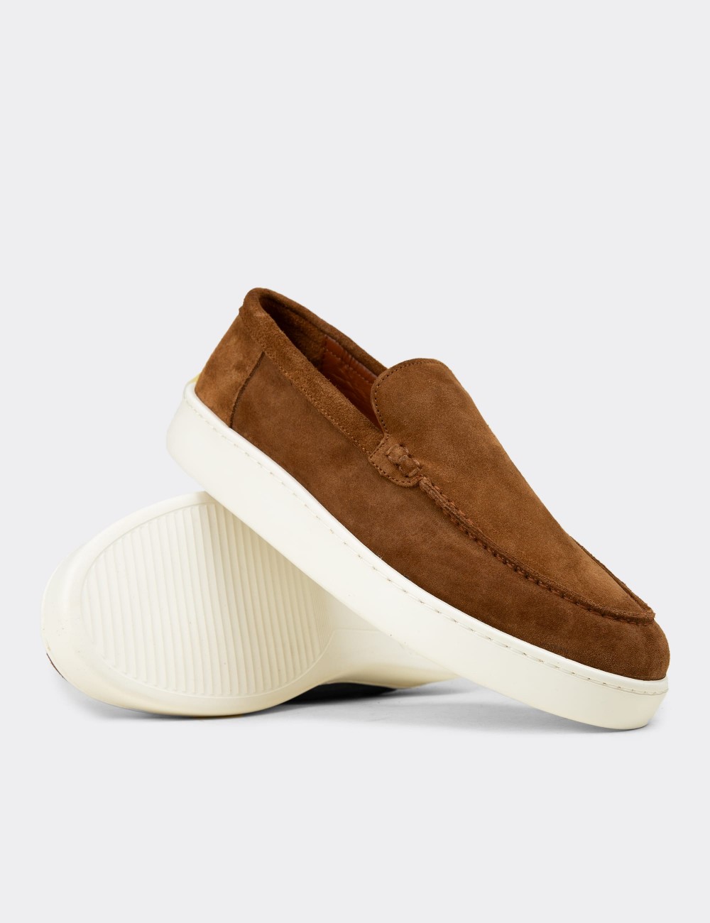 Erkek Hakiki Süet Taba Renk Loafer Ayakkabı - 04405MTBAE01