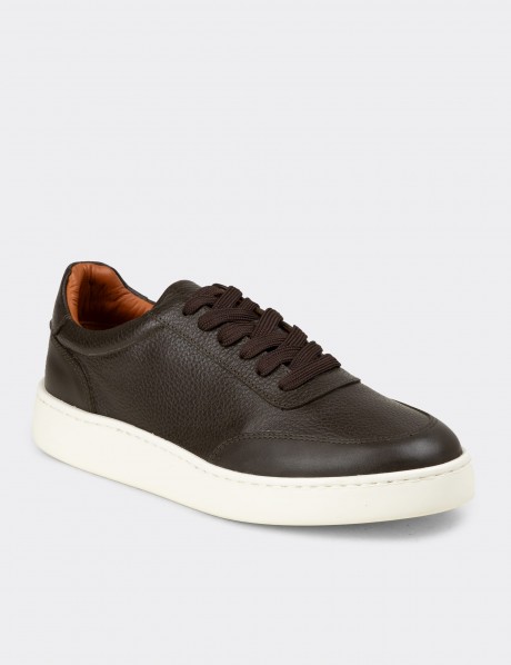 Erkek Haki Hakiki Deri Sneaker Ayakkabı