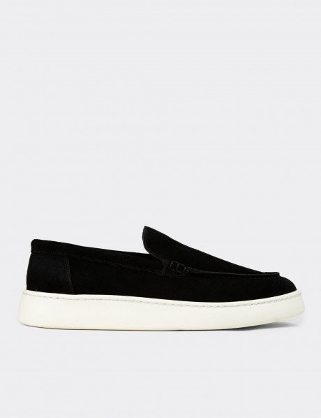 Erkek Hakiki Süet Siyah Loafer Ayakkabı