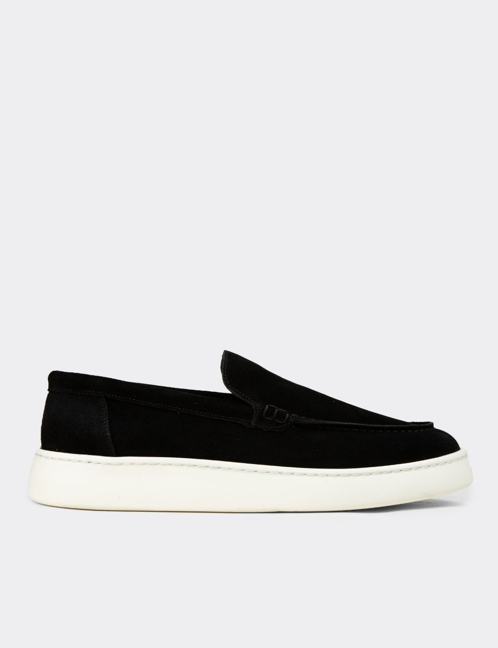Erkek Hakiki Süet Siyah Loafer Ayakkabı - 04405MSYHE01