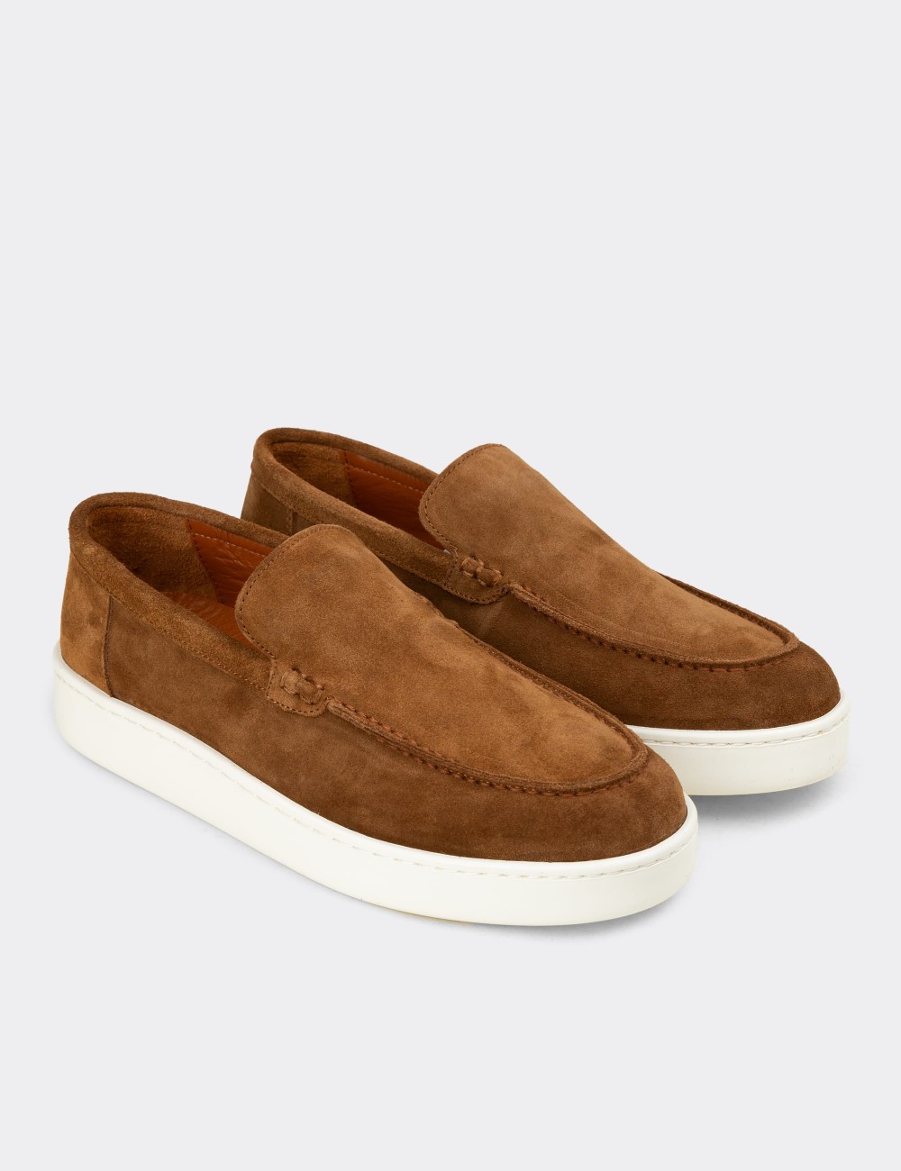 Erkek Hakiki Süet Taba Renk Loafer Ayakkabı - 04405MTBAE01