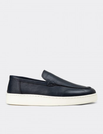 Erkek Hakiki Deri Lacivert Loafer Ayakkabı