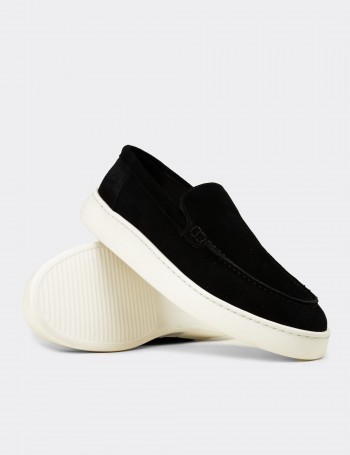 Erkek Hakiki Süet Siyah Loafer Ayakkabı - 04405MSYHE01