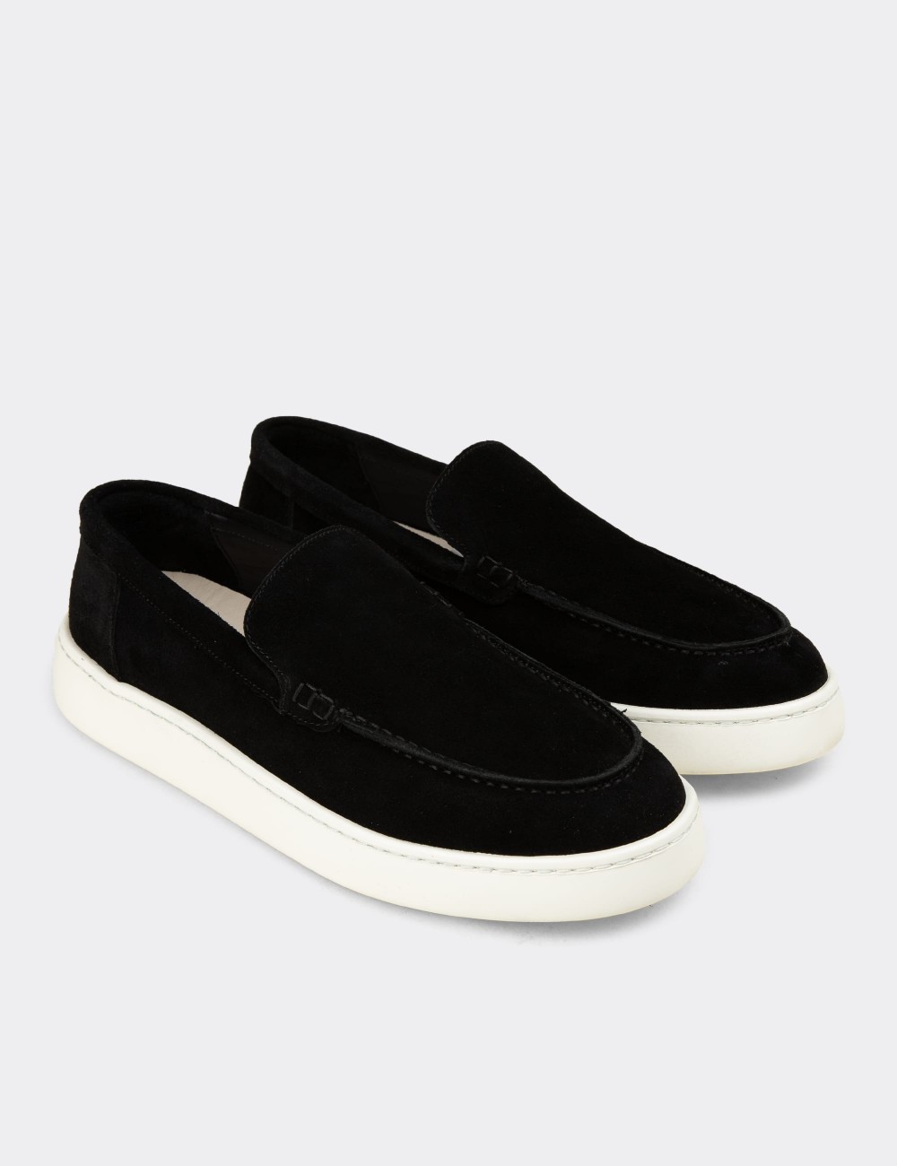 Erkek Hakiki Süet Siyah Loafer Ayakkabı - 04405MSYHE01