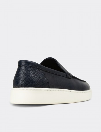 Erkek Hakiki Deri Lacivert Loafer Ayakkabı - 04405MLCVE01