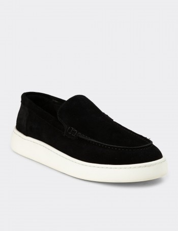 Erkek Hakiki Süet Siyah Loafer Ayakkabı