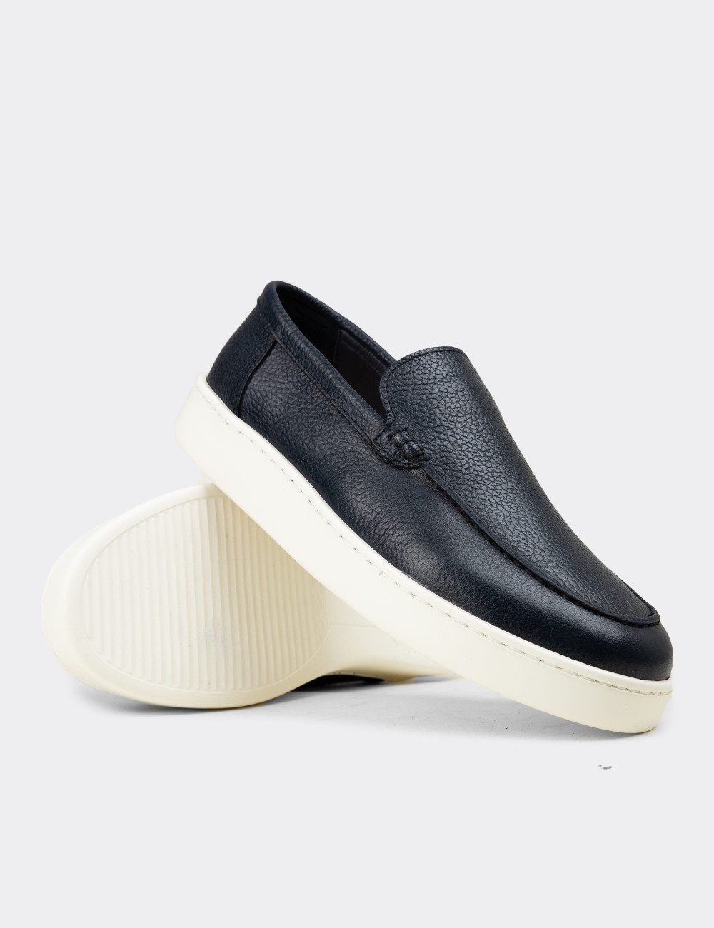 Erkek Hakiki Deri Lacivert Loafer Ayakkabı - 04405MLCVE01