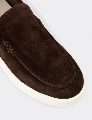 Hakiki Süet Kahverengi Erkek Loafer Ayakkabı - 04405MKHVE01