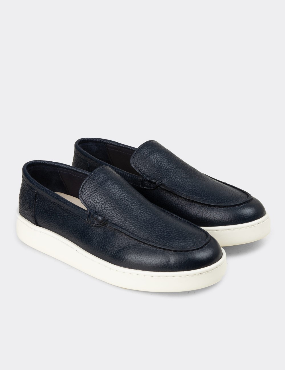 Erkek Hakiki Deri Lacivert Loafer Ayakkabı - 04405MLCVE01