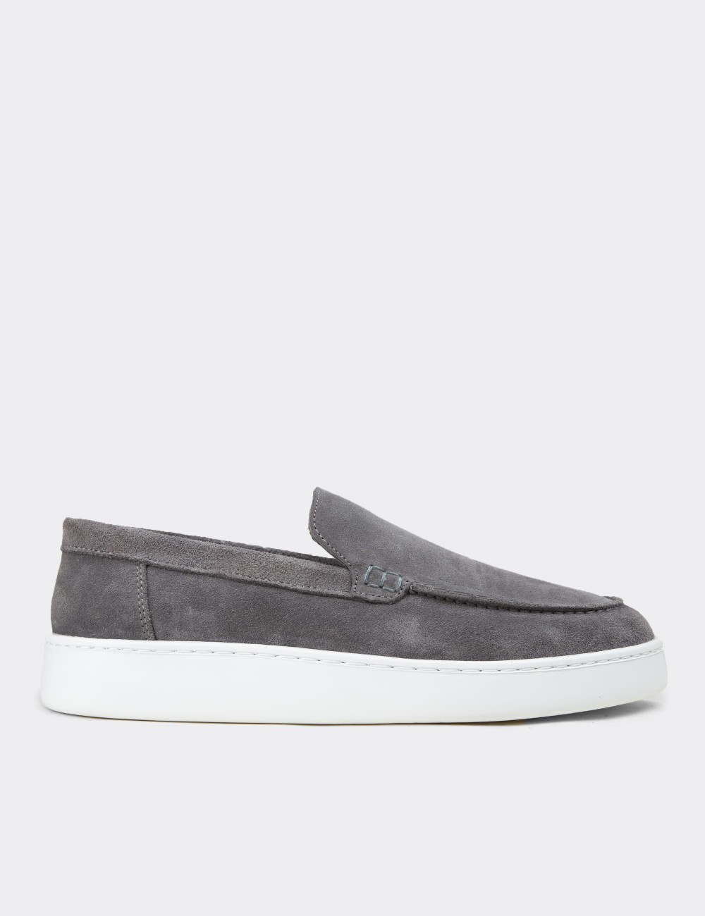Erkek Hakiki Süet Gri Loafer Ayakkabı - 04405MGRIE01