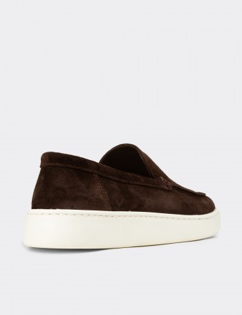 Hakiki Süet Kahverengi Erkek Loafer Ayakkabı - 04405MKHVE01