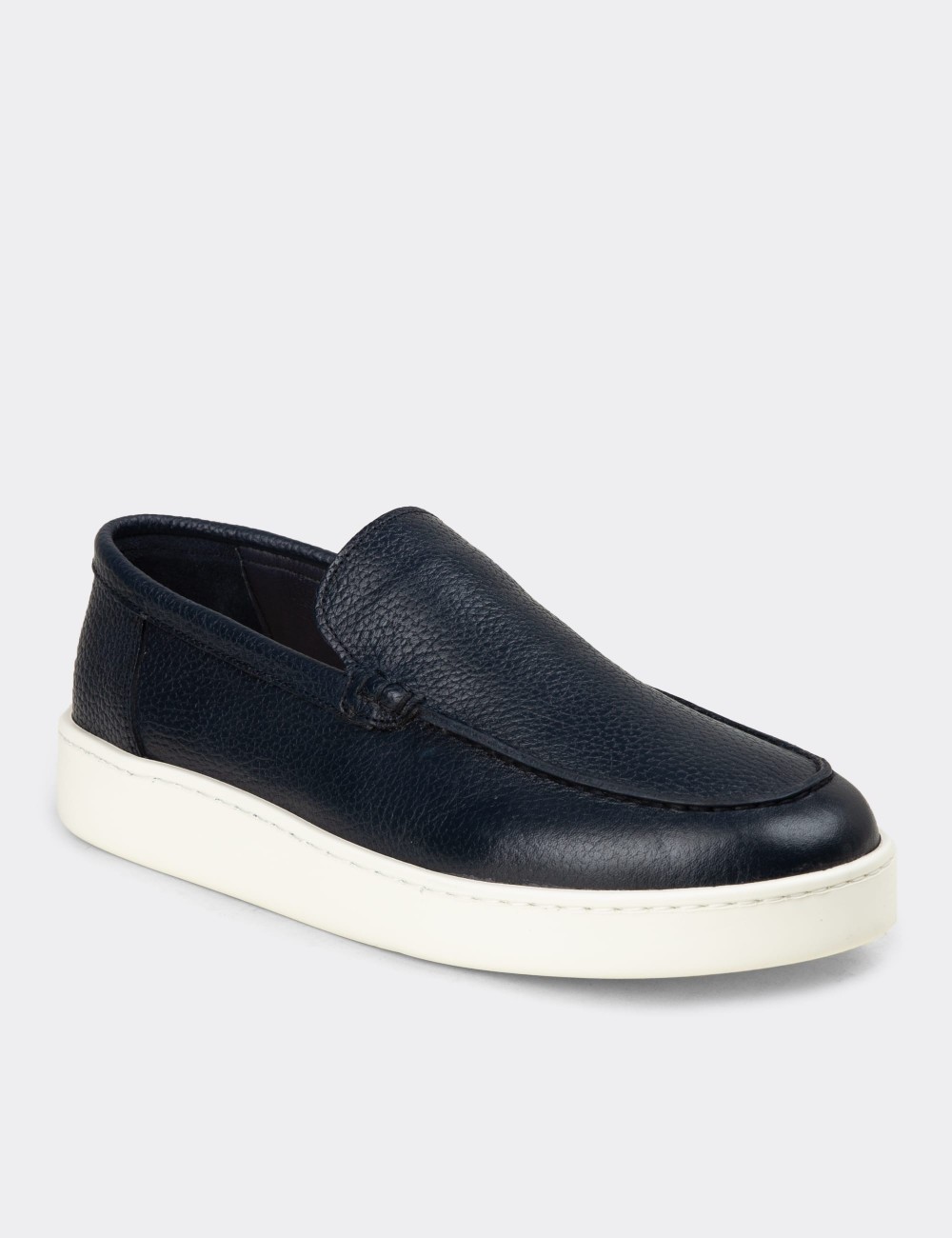 Erkek Hakiki Deri Lacivert Loafer Ayakkabı - 04405MLCVE01