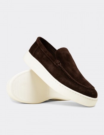 Hakiki Süet Kahverengi Erkek Loafer Ayakkabı - 04405MKHVE01