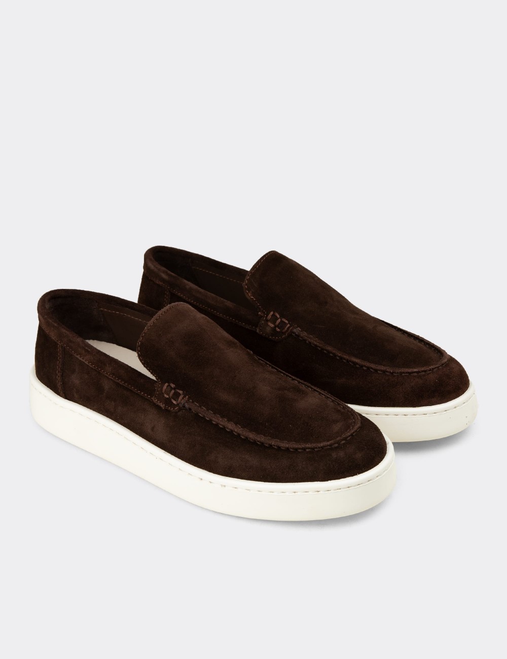 Hakiki Süet Kahverengi Erkek Loafer Ayakkabı - 04405MKHVE01