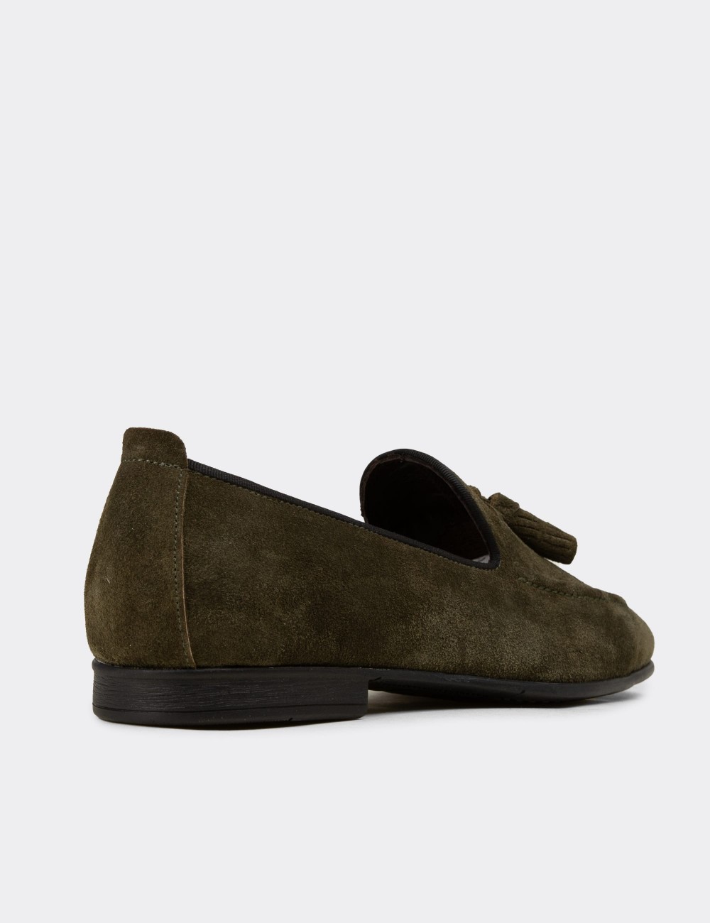 Erkek Hakiki Süet Yeşil Püsküllü Loafer - 01701MYSLC09