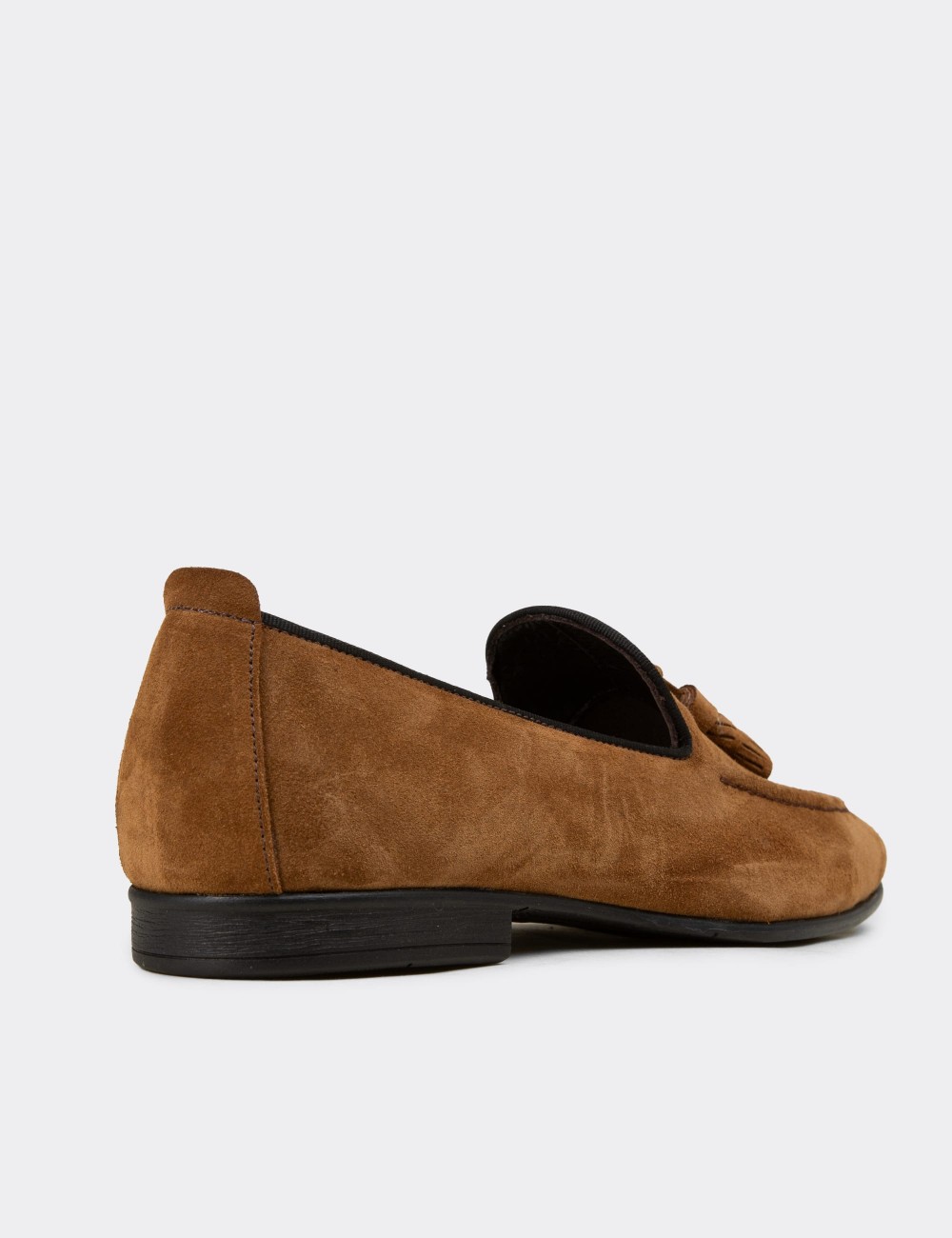 Erkek Hakiki Süet Taba Rengi Püsküllü Loafer - 01701MTBAC27
