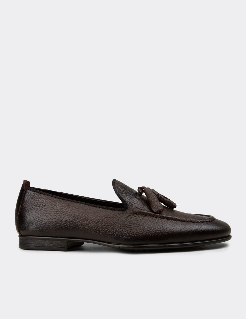 Erkek Hakiki Deri Kahverengi Püsküllü Loafer - 01701MKHVC94