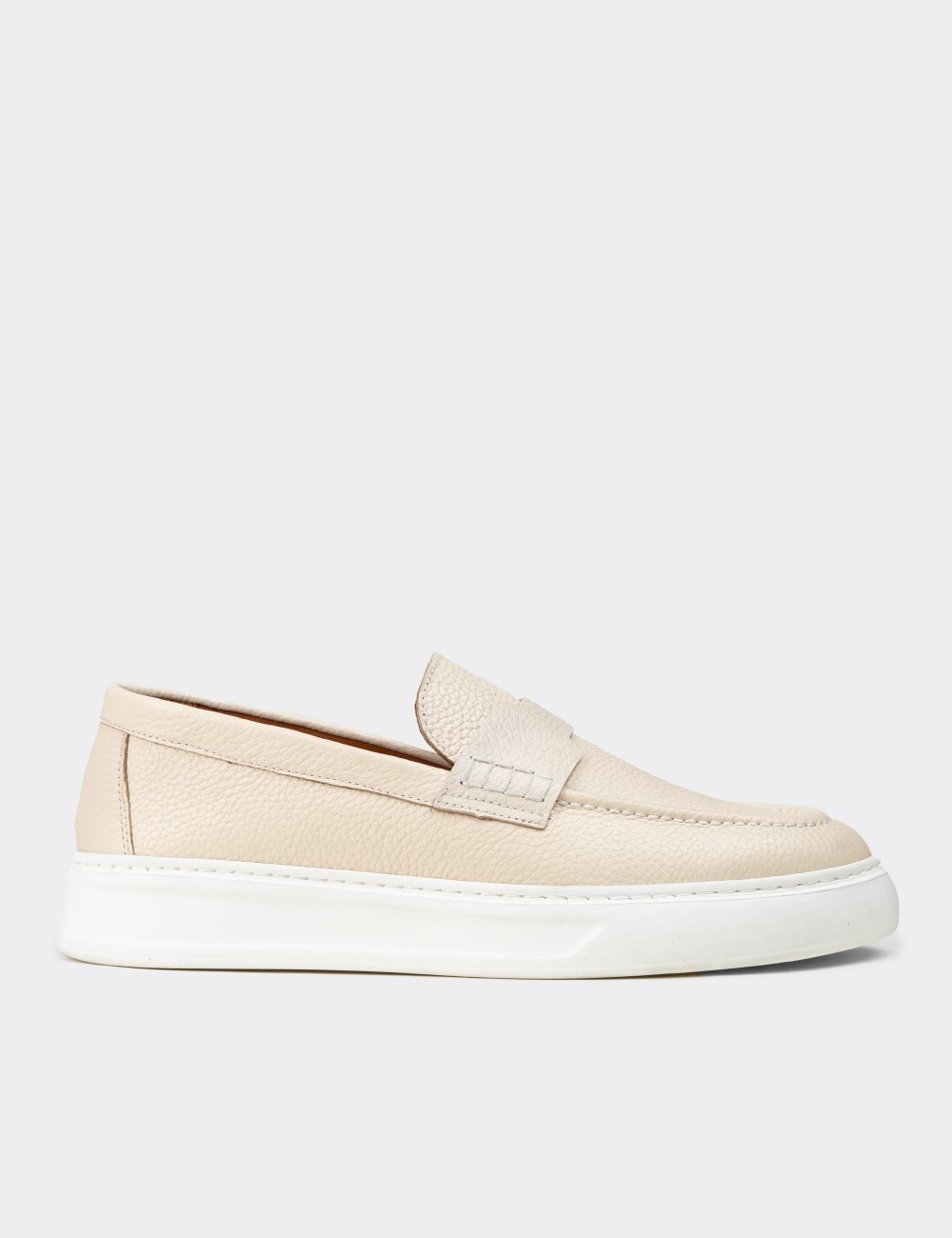 Erkek Hakiki Deri Bej Loafer Ayakkabı - 02043MBEJP01