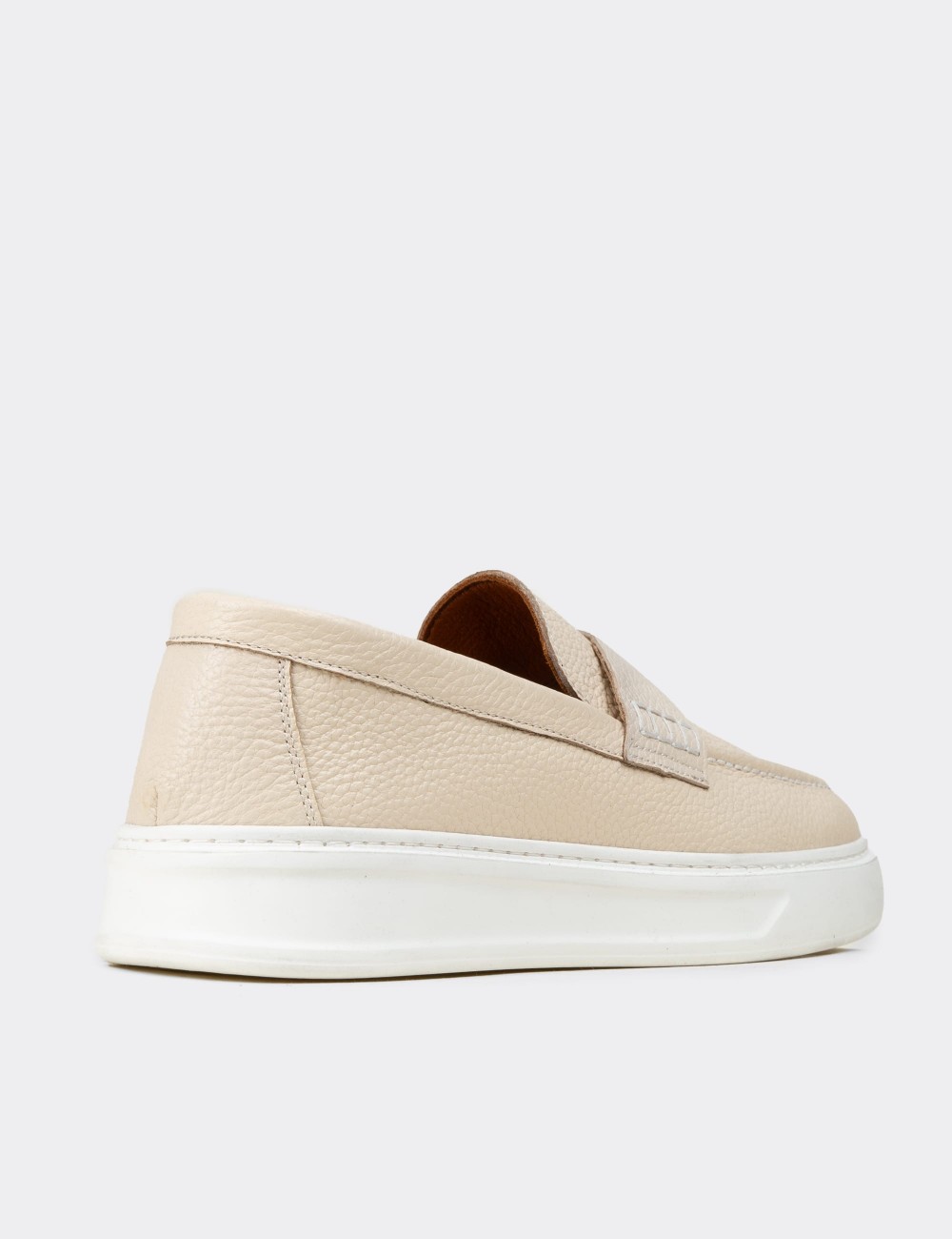 Erkek Hakiki Deri Bej Loafer Ayakkabı - 02043MBEJP01