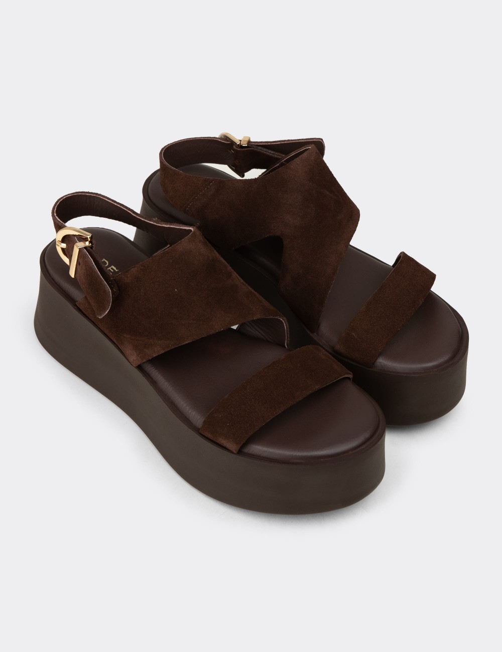 Kadın Hakiki Süet Kahverengi Sandalet - 24307ZKHVC02