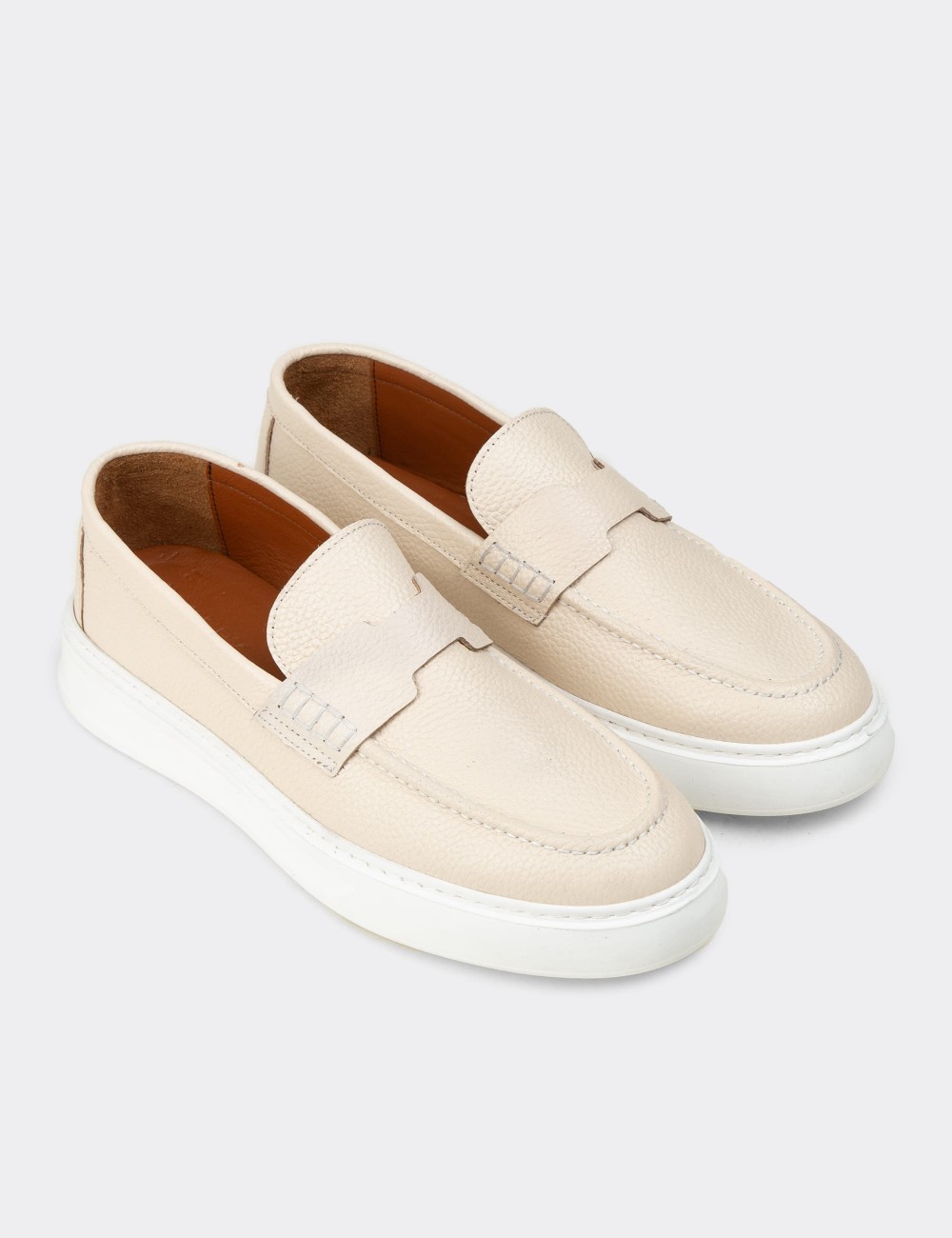 Erkek Hakiki Deri Bej Loafer Ayakkabı - 02043MBEJP01