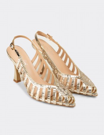 Kadın Altın Rengi Slingback Abiye Ayakkabı - 26204ZALTM01