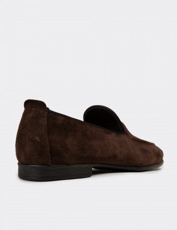 Hakiki Süet Kahverengi Erkek Loafer Ayakkabı - 01701MKHVC91