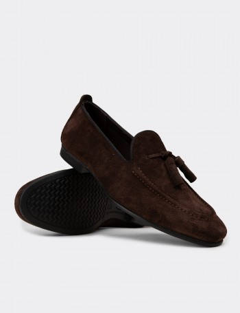 Hakiki Süet Kahverengi Erkek Loafer Ayakkabı - 01701MKHVC91