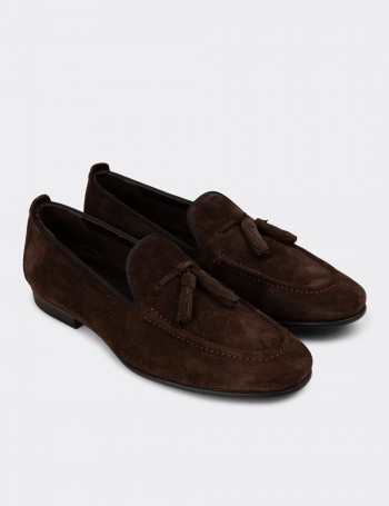 Hakiki Süet Kahverengi Erkek Loafer Ayakkabı - 01701MKHVC91